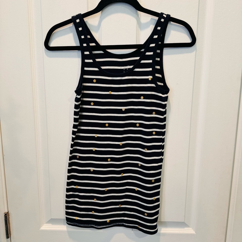 A New Day Navy Blue White Striped Tank Top L